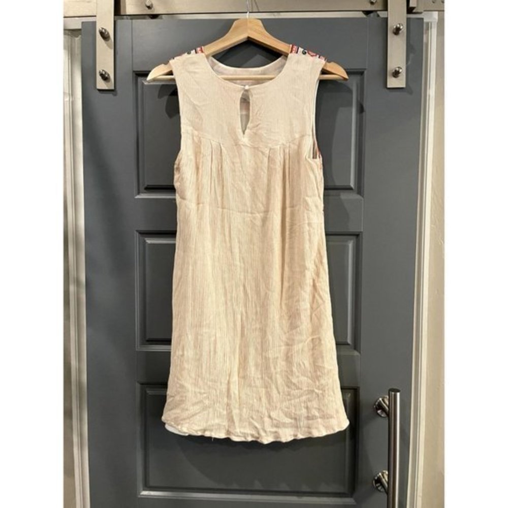 Chelsea & Violet Boho Embroidered Sleeveless Shift Dress Cream Floral Medium - Picture 2 of 4